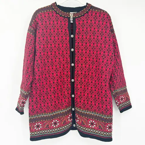 Dale of Norway Womens Vintage 90s Fair Isle Knit 100% Wool Cardigan Sweater S Red