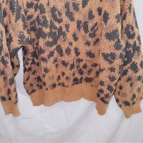 Aerie  Brown Leopard Print Crew Neck Oversized Chunky Knit Sweater size XL