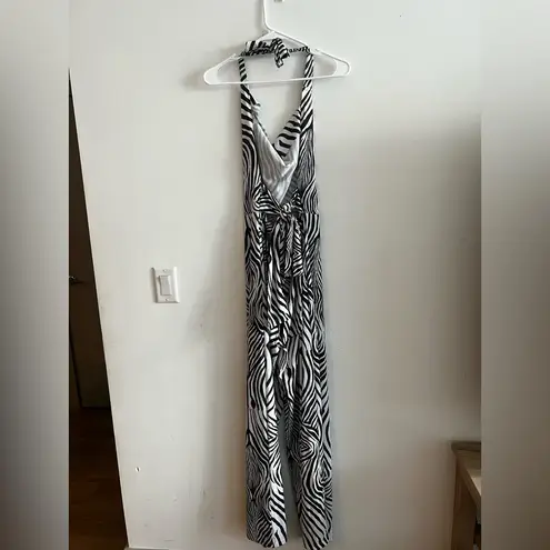 ASOS Zebra Print Halter Wide Leg Jumpsuit Size 6 NWOT Black