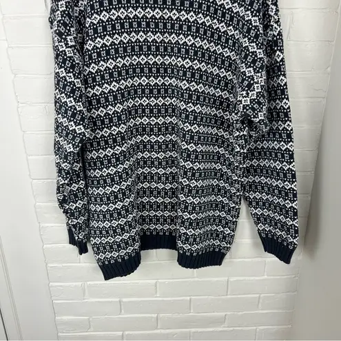 Vintage LizWear Cotton Navy White Patterned Knit Sweater Size L Blue Size L