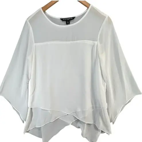 Sharagano Blouse Womens S White Bell Slit Sleeve Asymmetric Layers Modern Fairy
