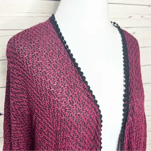 julie's closet Julie’s Closet Burgundy & Black Open Front Dolman Sleeve Cardigan Size Large
