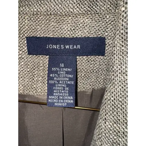 Jones Wear Women’s Blazer 14 Linen Cotton Tan Herringbone Lined Career Jacket