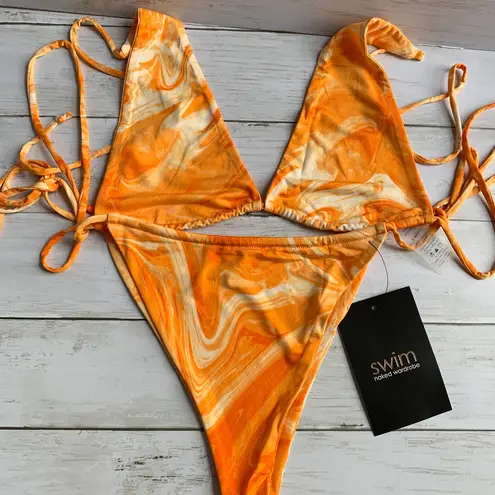 Naked Wardrobe NWT Bikini Set in Orange Swirl