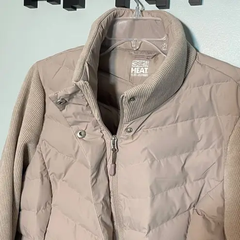 32 Degrees Heat Womens XL Mixed Media Puffer Jacket With Ribbed Sleeve Tan