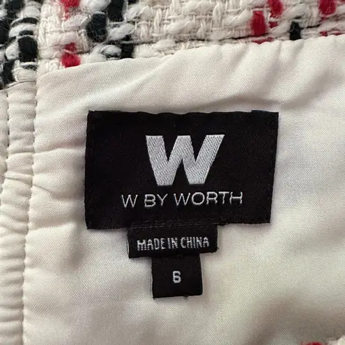 W By Worth white, red & black tweed plaid pencil skirt size 6