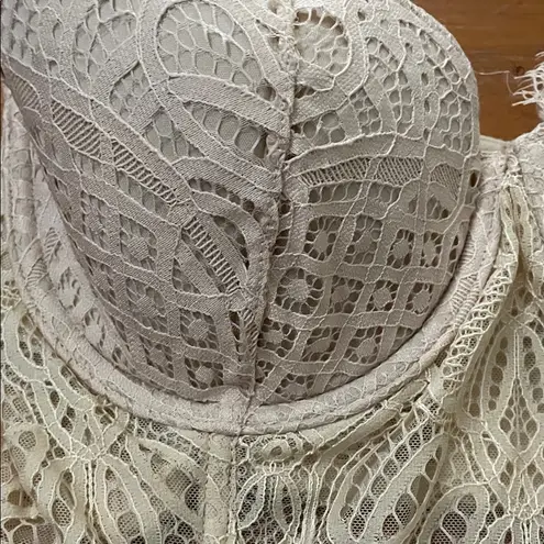 Dobreva Beige Lace Bandeau Bustier Strapless Bra Womens Size 32DD NEW Underwire Tan