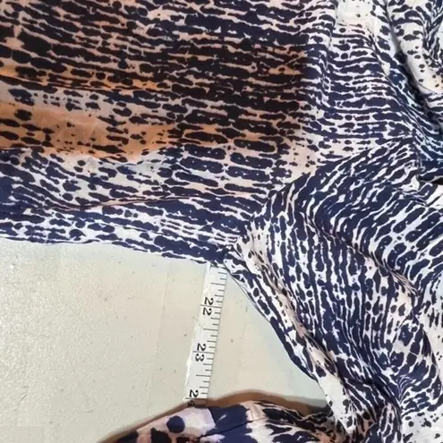 Beach Lunch Lounge flowy notch neck blouse size XL abstract bohemian White blue