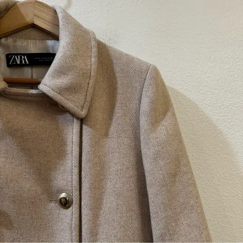 ZARA Double Breasted Gold Button Wool Blend Long Coat in Sand Size M