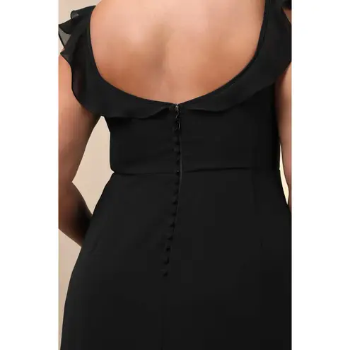 Lulus NWT Dreamy Admiration Black Ruffled Sweetheart Chiffon Maxi Dress Large