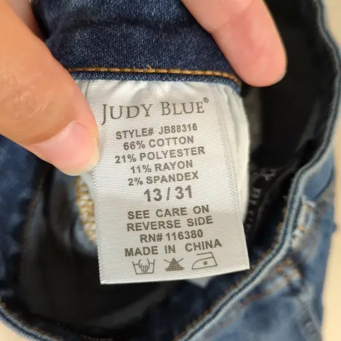 Judy Blue Skinny Fit Jeans Medium Wash Stretch Denim Red Plaid Ripped Women's 31