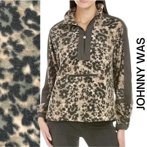 Johnny Was NWT! Calme Half Zip Fleece Leopard Pullover (Runs Large) - Size XS