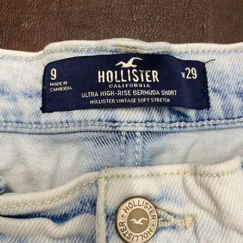 Hollister Thrashed Grunge Ultra High Rise Bermuda Shorts Size 9 Blue Size 10