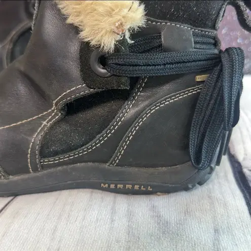 Merrell Women's Misha Black Leather Insulated Faux Fur Ankle Booties Size 9