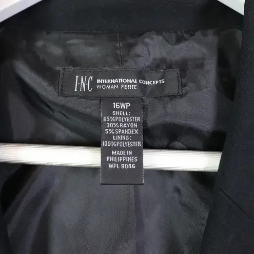 INC International Concepts Petite Black Blazer Gold Zip Pockets Button Size 16WP