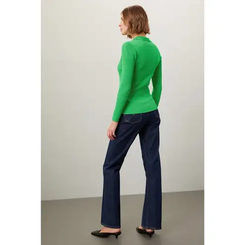 Lauren Ralph Lauren Green Collared Polo Ribbed Knit Cardigan Sweater Size M Size M