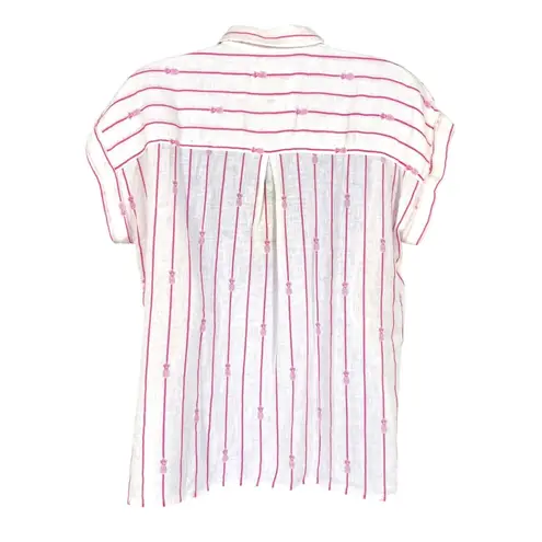 Rails Whitney Pineapple Stripe Linen Blend Button-Up Shirt XS White & Pink NWT