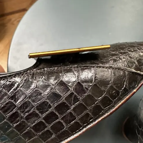 J. Norman LTD Snakeskin Pumps Block Heel Classic Party Career Shoes 6.5M Black Size 8.5