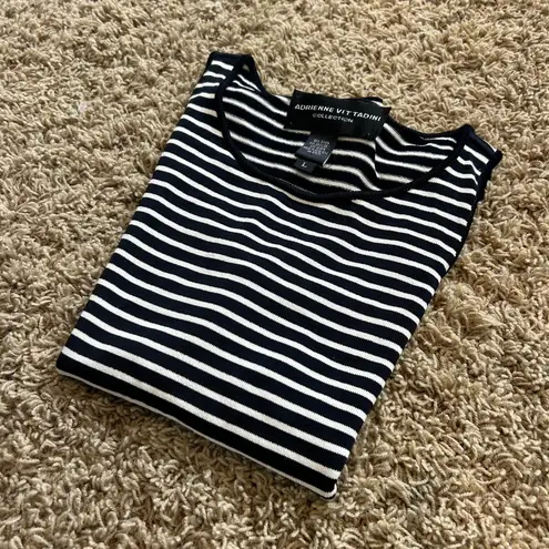 Adrienne Vittadini Striped Sleeveless Top in Women's Size Large Tank Black White