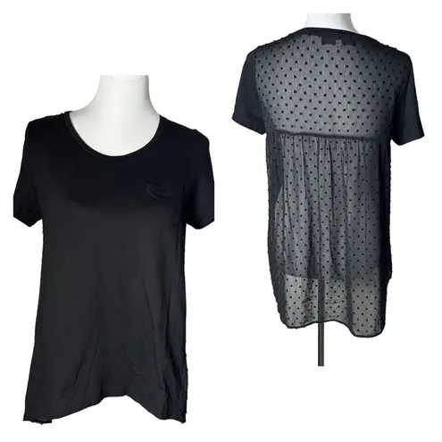 Elegantissimo See Through Sheer Back Top Size M Black Polka Dot Feminine BOHO Size M