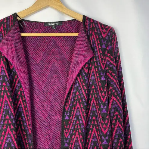 Relativity Purple & Pink Chevron Zig Zag Longline Cardigan Sweater S