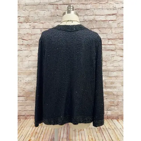Laurence Kazar Lawrence Kazer Women's Black Beads 100% Silk Evening Blazer Jacket Size MP