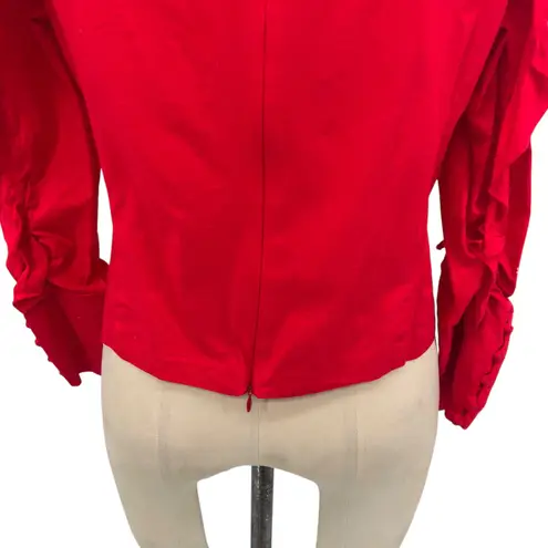 Intermix Nikki Top Blouse Shirt Long Sleeve Ruffle Cotton Red Size Large