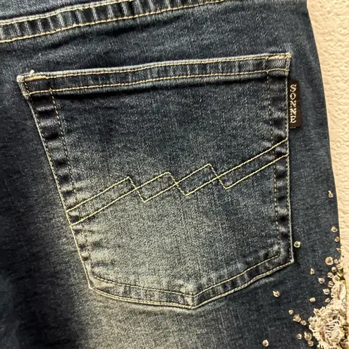 FITELLE PARIS Sonne Embellished Beaded Lacey Boot Cut Women's Jeans 30 Blue