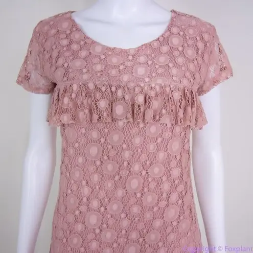 Reserved NEW lace ruffle chest short sleeve midi sheath dress, S