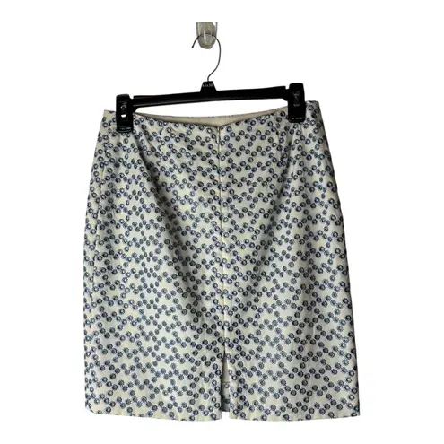 Akris Punto Skirt Women 4 Ivory Blue Embroidered Eyelet Pencil Luxury Preppy