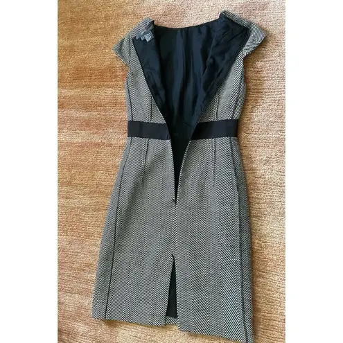 Per Se Wool Blend Dress XS Black White Chevron Belted Lined Career Sheath