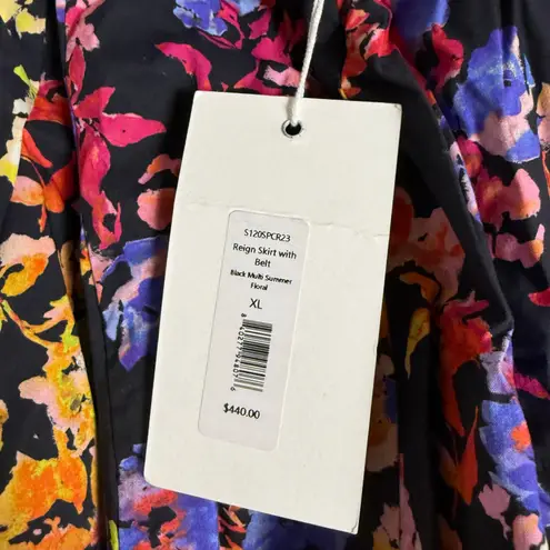 Caroline Constas Reign Black Multi Floral Tiered Ruffle Belted Mini Skirt XL