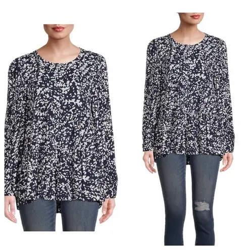 Time & Tru NWT  Women's Tiered Blue White Spring Feminine Flowy Top SZ Small