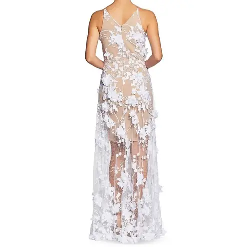 Dress the Population Sidney Floral Appliqué Illusion Sheer Gown White/Nude M