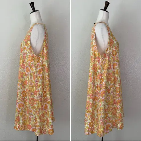 Ghanda Linen Blend Floral Summer Shift Dress, Sz Large Orange