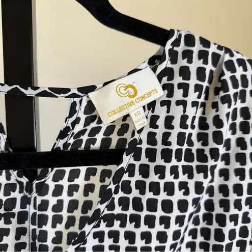 Collective Concepts Minimalist Boho Midi Dress Geometric Print 3/4 Sleeve Flattering Aesthetic XS