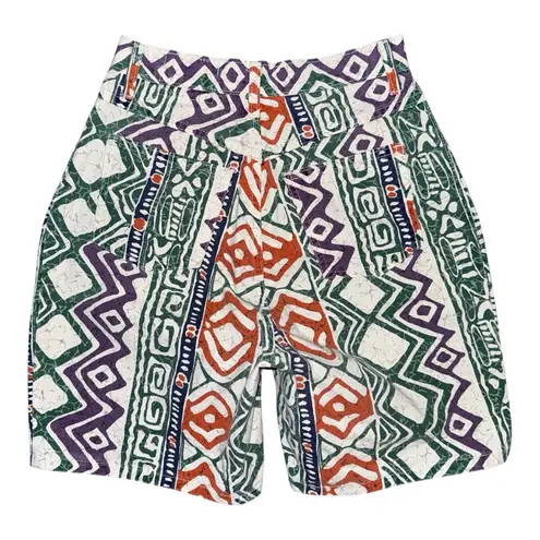 VTG 80s 90s NOT GUILTY High Rise Shorts Sz 5/6 USA Made Bold Aztec Tribal Print Purple