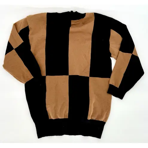 Prómesa Promesa Womens Medium Color Block Cardian Brown Black Sweater Geometric Button