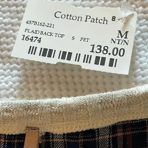 Pete Cream Front Plaid Back Slub Cotton Top M Blue Size M