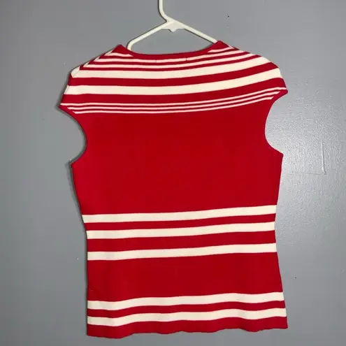 Pierre Cardin  Vintage Red-White Stripe Sleeveless Round Neck Sweater Knit Top L