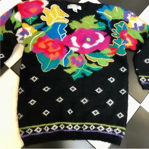 Vintage 80s Vivian Wang Kitty Hawk Oversized Sweater Floral Pattern Mohair sz S Multiple