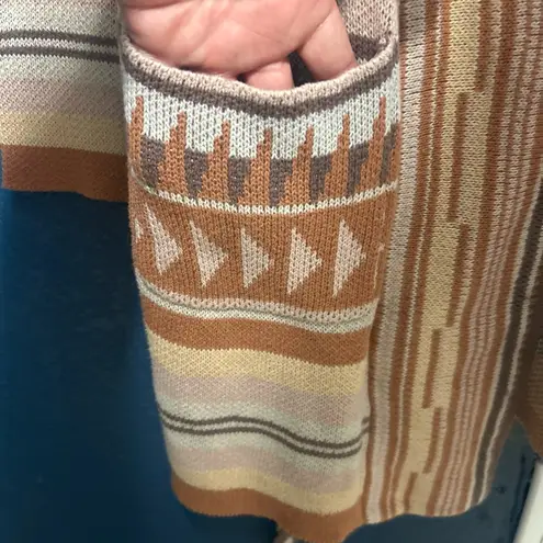 Lovestitch Women’s Long Sleeve Aztec Print Brown & Tan Cardigan Sweater Sz Small