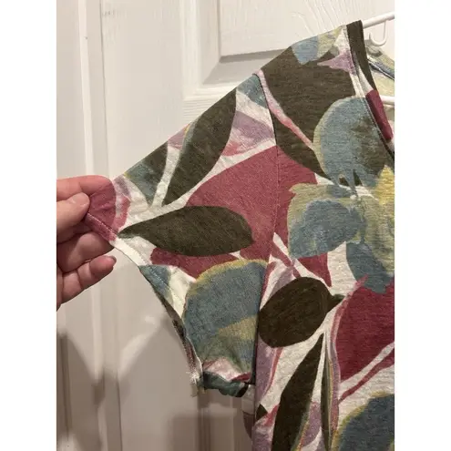 Tahari 100% Linen Floral Short Sleeve Blouse High Low Hem Women’s Size 1X