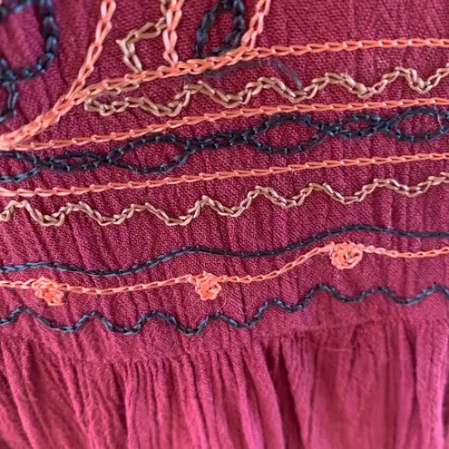 Japna  Flowy Top Hippie Boho Shirt Maroon Embroidered Womens M Batwing Dohlman thumbnail 13