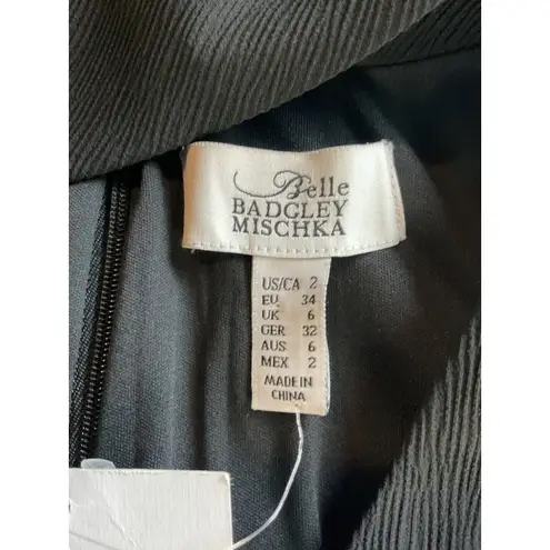 Belle Badgley Mischka Black Sleeveless Choker Neck V-Neck Party Cocktail Dress