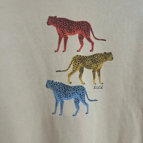 Pact Cheetah Crewneck Sweater Women Large XL Wild Pullover Sweatshirt Cat Animal