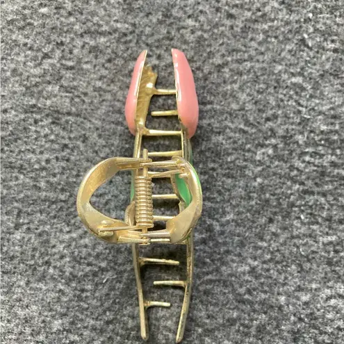 Tulip Hair Clip Pink Flower Claw with Green Leaves Boho Nature