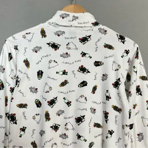 Jason Maxwell Vintage Halloween Shirt Turtleneck Long Sleeve Tee White Skeleton Witch Ghost