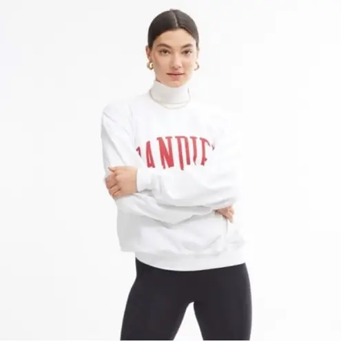 Bandier Classic Logo Varsity Crewneck Sweatshirt in White Medium