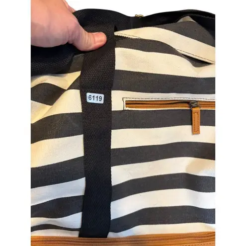 DSW Striped Canvas & Faux Leather Weekend Duffle Bag With Zipper Pocket